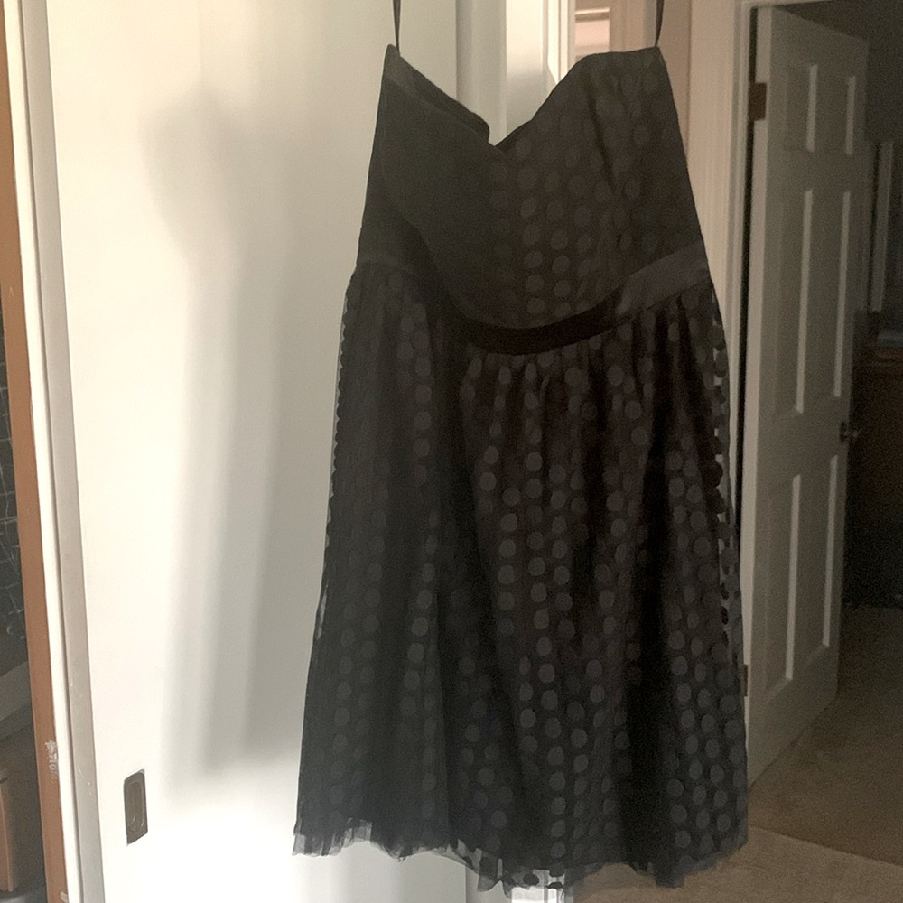 Strapless sweetheart top tulle polka dot black dress 14